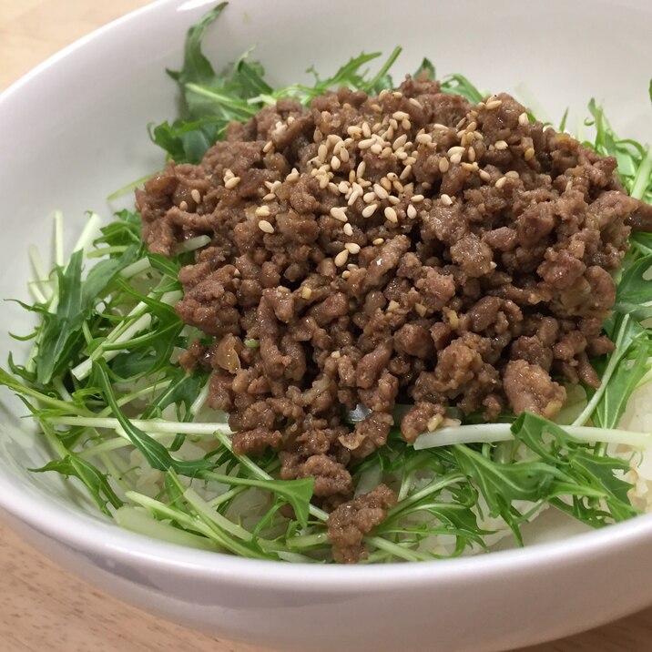 たっぷりお肉の甘辛そぼろ丼！